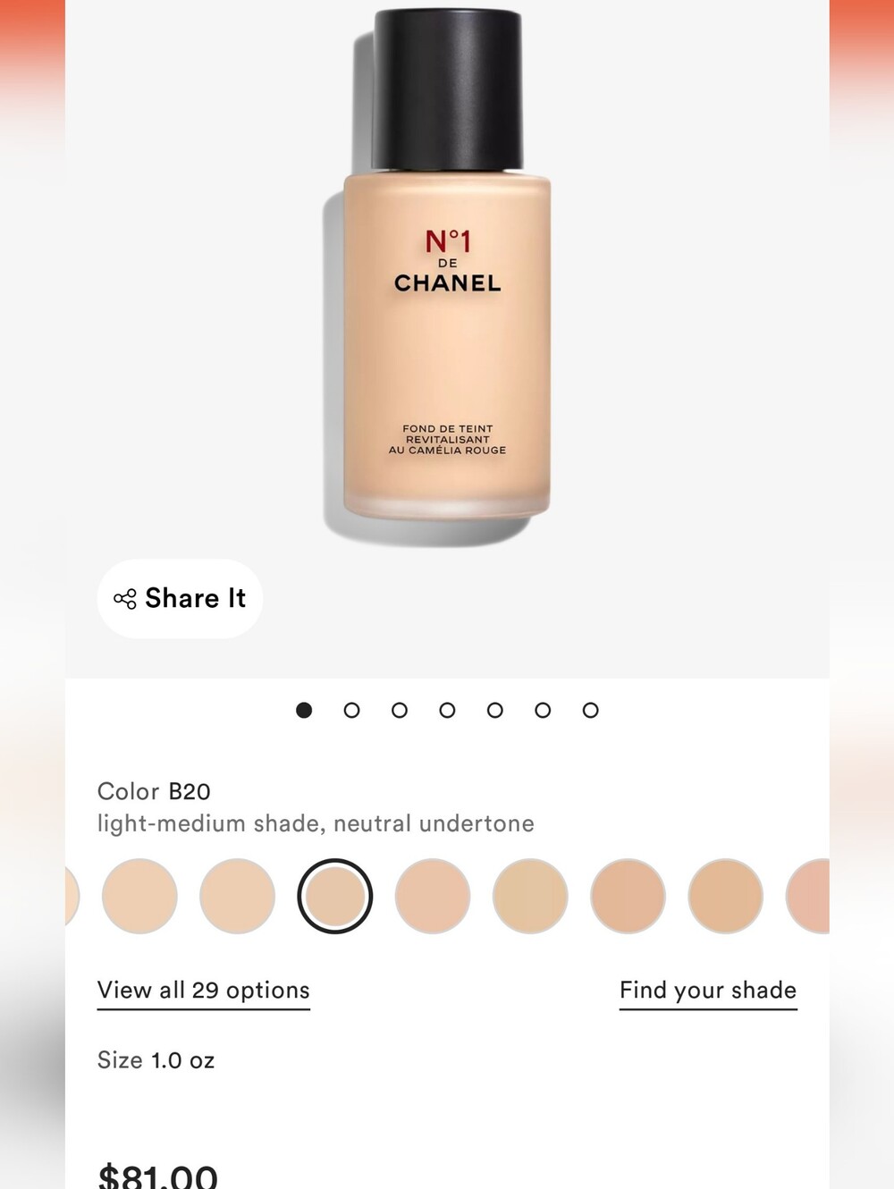 CHANEL N°1 De Teint Foundation - B20 Light-Medium